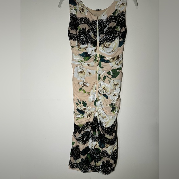 DOLCE & GABBANA Ruched silk Blush Rose black lace Dress 38 = USA 2 - Picture 5 of 16